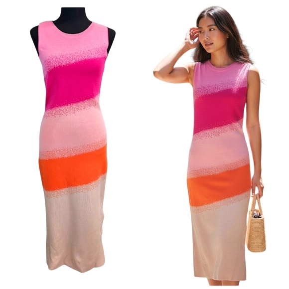 Caché Colorblock Knit Midi Dress Ombre Gradient Bodycon Resort Vacation XS - Picture 1 of 14